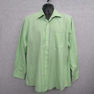 Van Heusen Shirt Men's 17 34/35 Green Long Sleeve Button Shirt Wrinkle Free